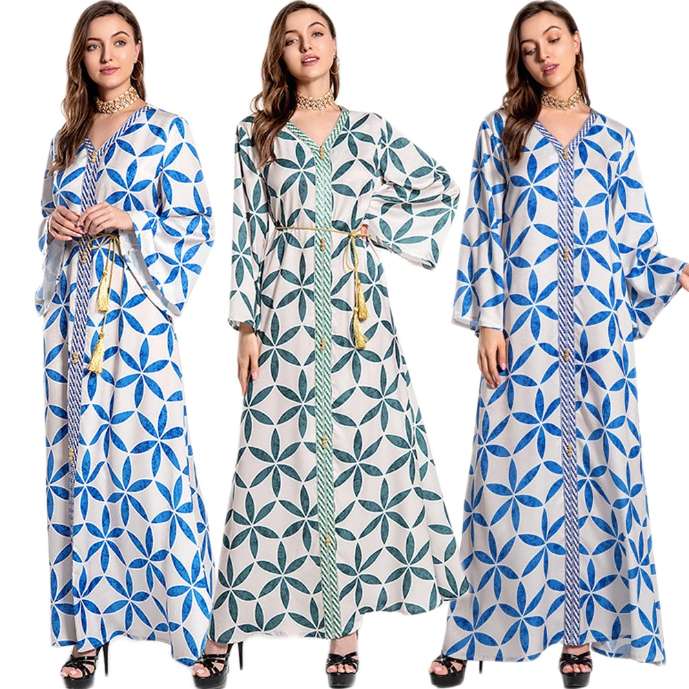 Женское длинное платье с принтом, Марокканское Платье Макси