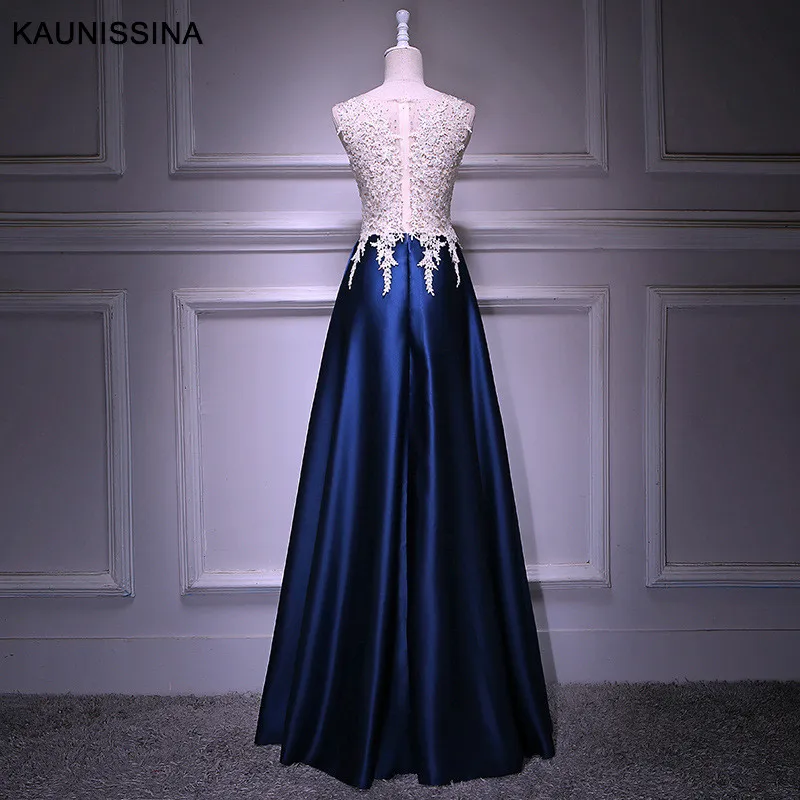 KAUNISSINA, женское вечернее платье для церемонии, длинное платье, круглый вырез, кружево, атлас, бисер, длина до пола, платье для выпускного вечера, настоящая фотография, Vestido