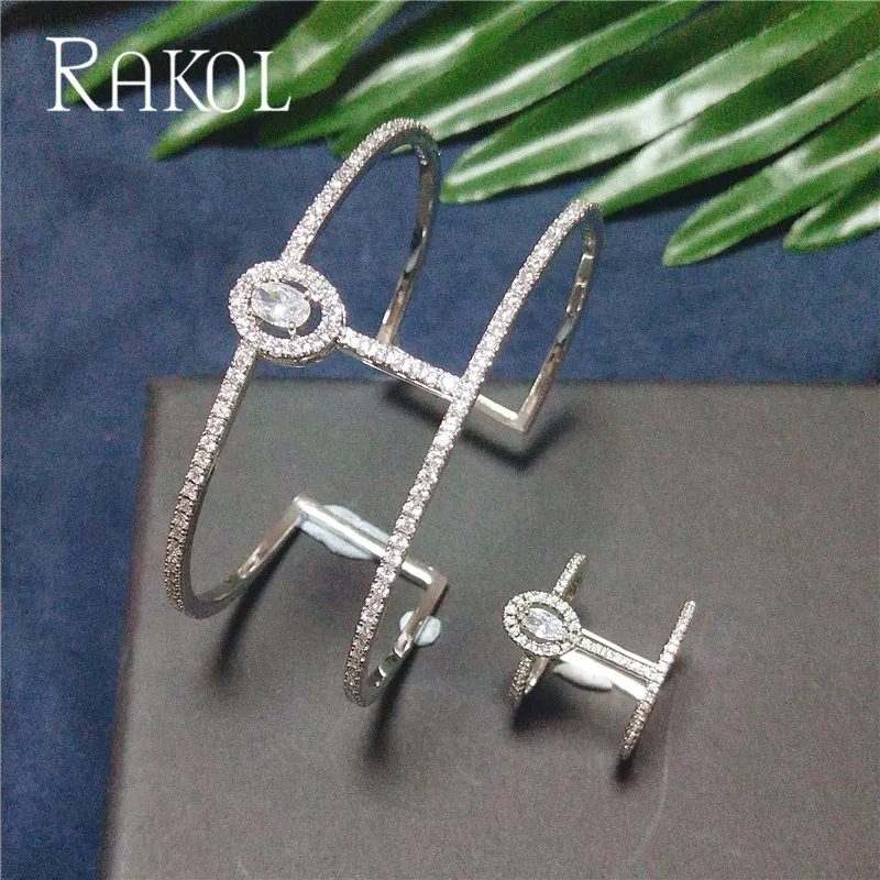 RAKOL Новое Поступление Круглая Форма Изысканный микро паве манжеты браслеты и
