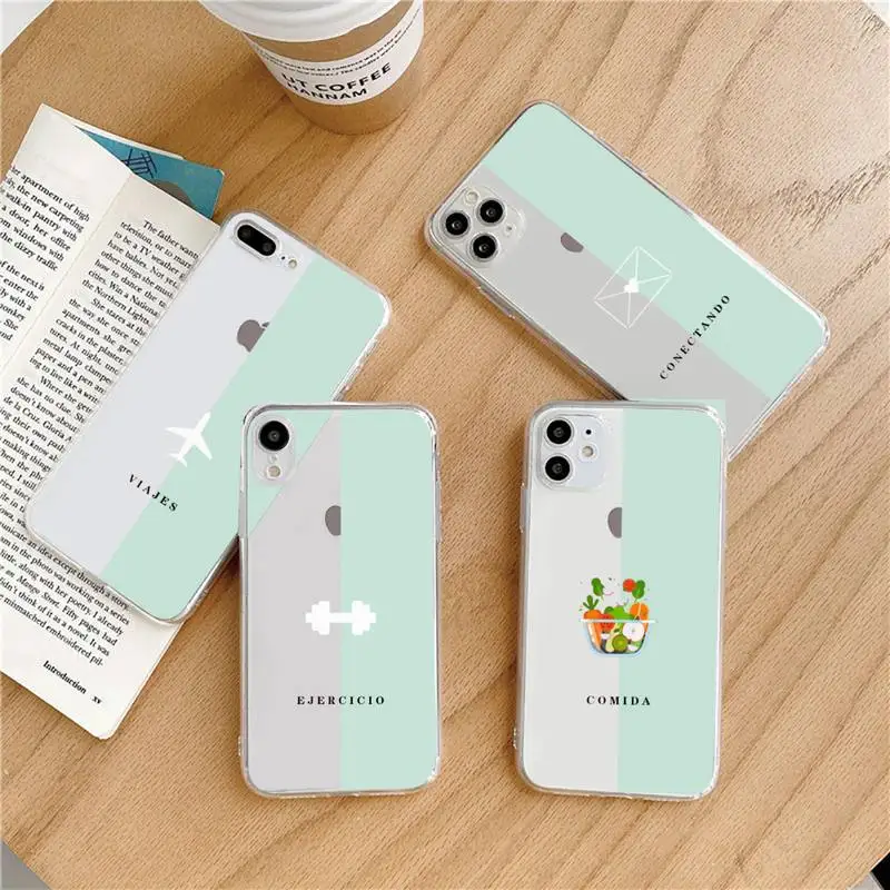 

cortoon funny Life Signs fresh green Phone Case Transparent soft For iphone 5 6 7 8 11 12 s c se plus mini x xs xr pro max shell