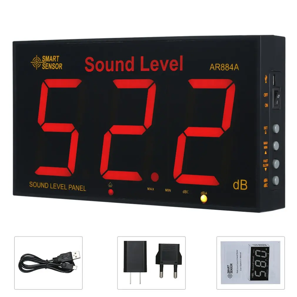 

Умный настенный измеритель уровня звука AR884A с большим ЖК-дисплеем, цифровой измеритель уровня звука, цифровой измеритель уровня звука