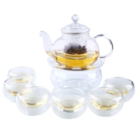 tea set clear glass 800ml teapotwarmer6 cup pot infuser double wall kitchen supplies dropshipping new hot