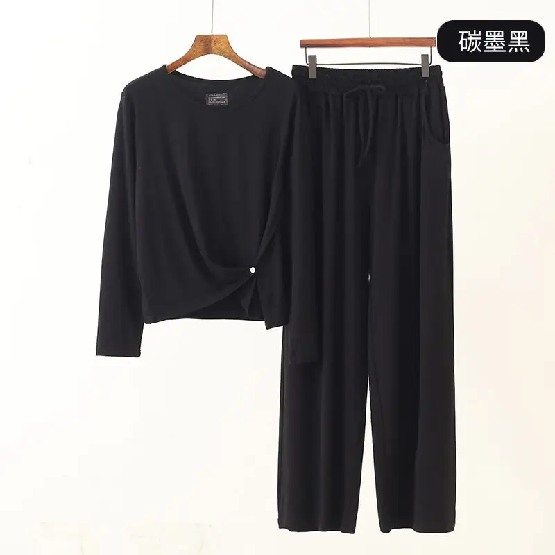 

2021 Sexy Pajamas Homewear Suit Intimate Lingerie 2pcs Long Sleeve &pant Spring New Sleepwear Soft Nightwear Women Home Clothing