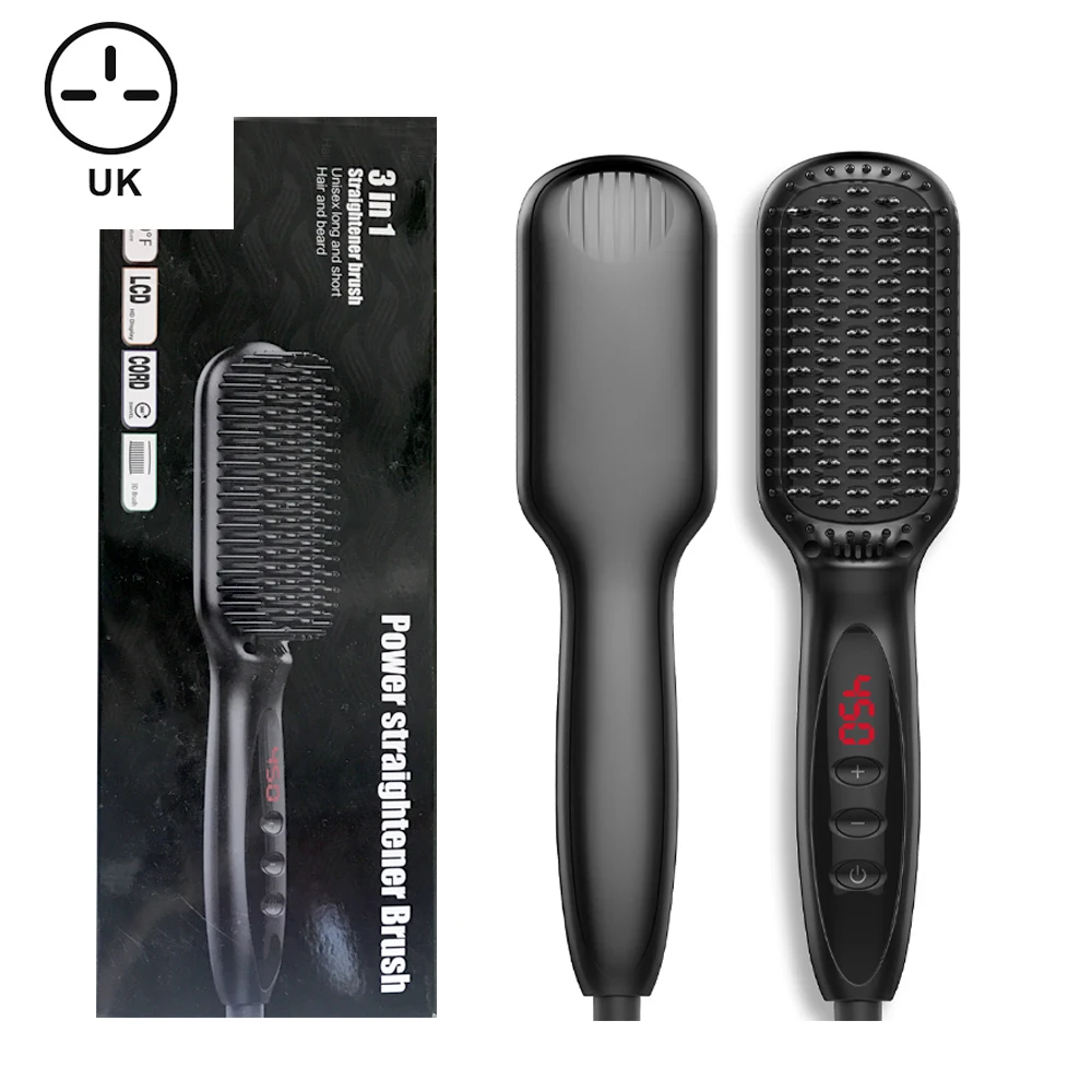 uk plug Многофункциональный выпрямитель для волос, выпрямитель для бороды, расческа для выпрямления волос, Мужская щетка для волос, быстрый стайлер для волос для мужчин, Прямая поставка, ссылка - Цвет: uk plug
