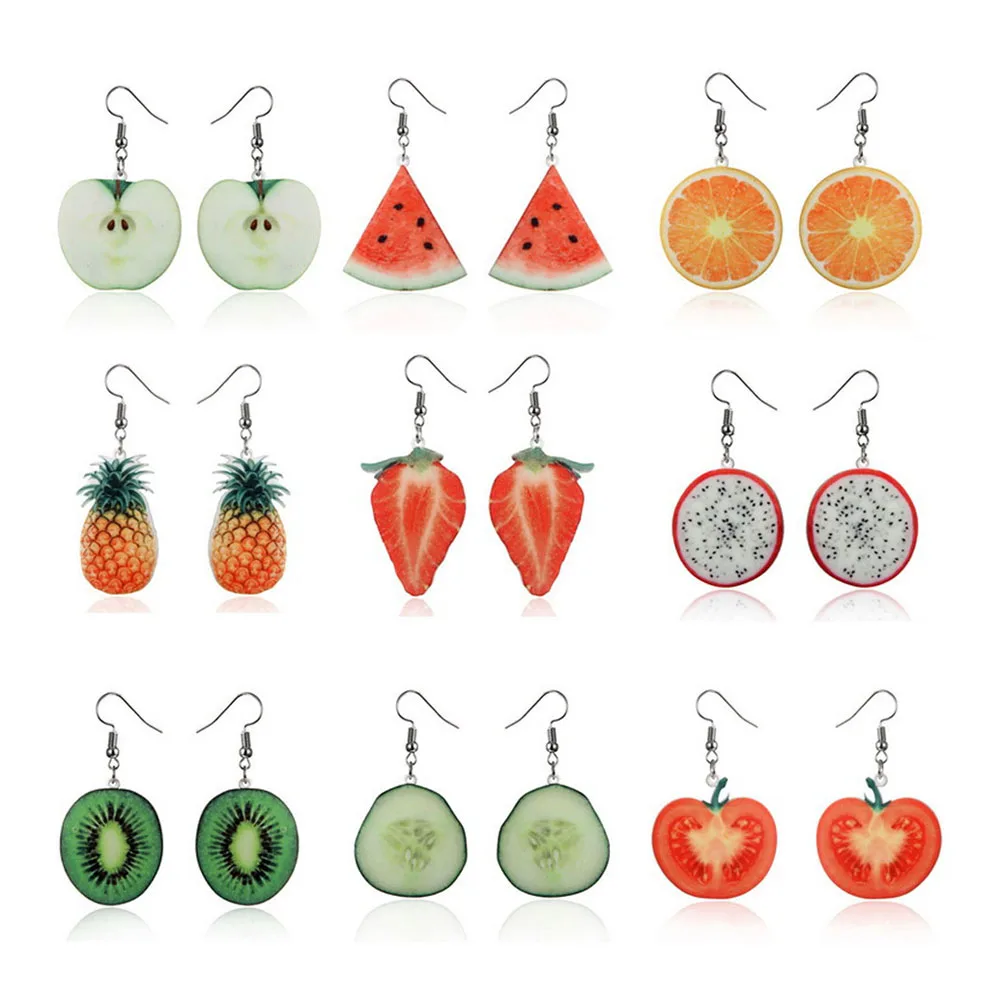 

Korean Dragon Fruits Stud Earrings Strawberry/Pineapple/Watermelon/Tomato/Kiwi/Orange/Cucumber/Green apple Dangle Earrings ES#81