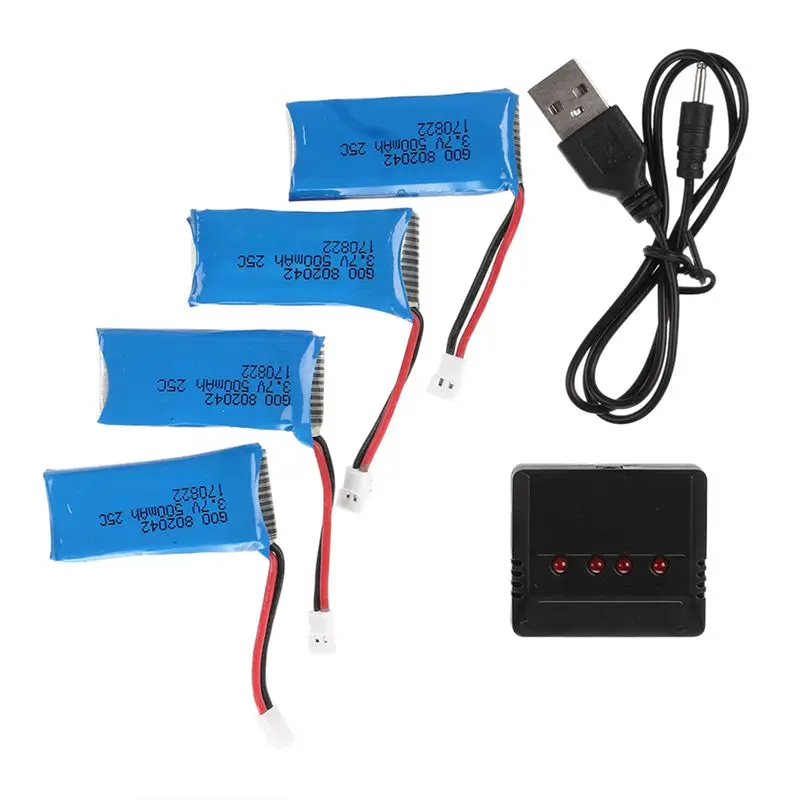Аккумулятор 3 7 в 500 мАч для квадрокоптера Hubsan X4 H107L H107C H107D RC (4 шт.) с зарядным