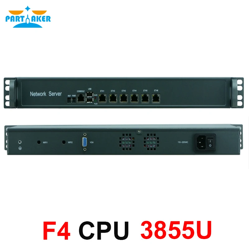 Причастник F4 Intel Celeron 3855U pfsense брандмауэр дешевый мини сервер компьютер с 6 intel 1000M LAN
