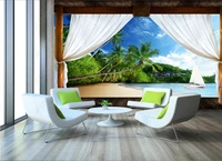 custom mural wallpaper for bedroom walls 3d chalet balcony beach sailing sea view decor 3d photo wallpaper in the living room