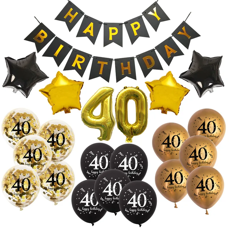 Шары воздушные черные золотые 30/40/50/60 лет баннер на день рождения для взрослых