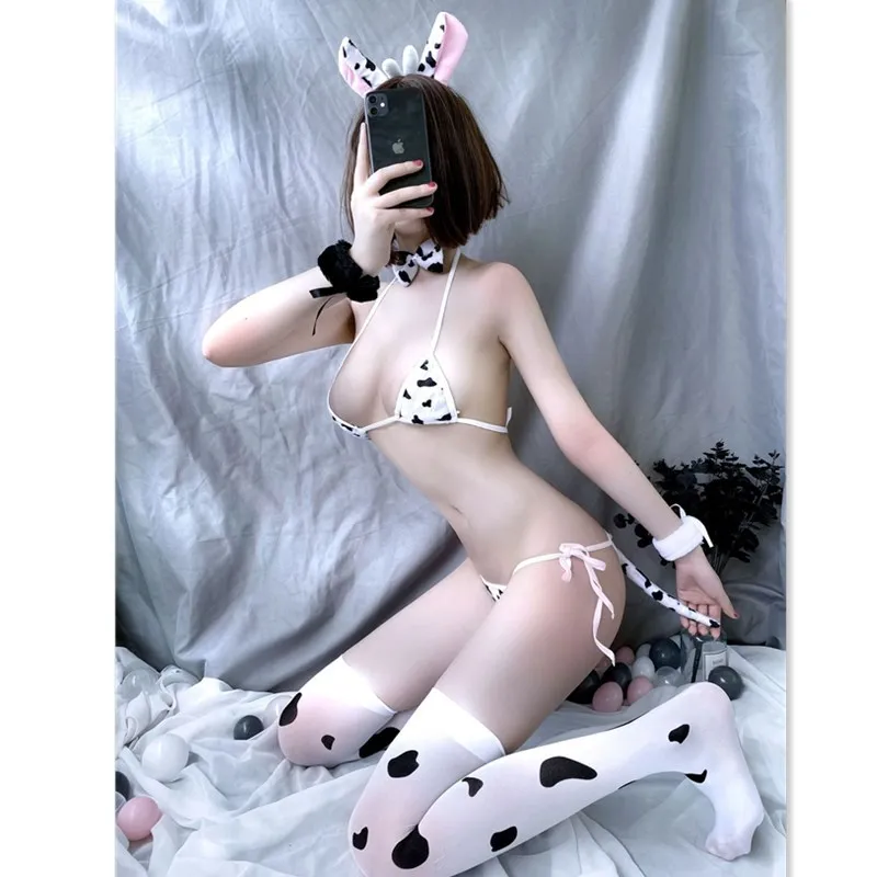 

Orz-I Sexy lingerie playful cute cow maid uniform seductive sexy three-point cos bunny suit