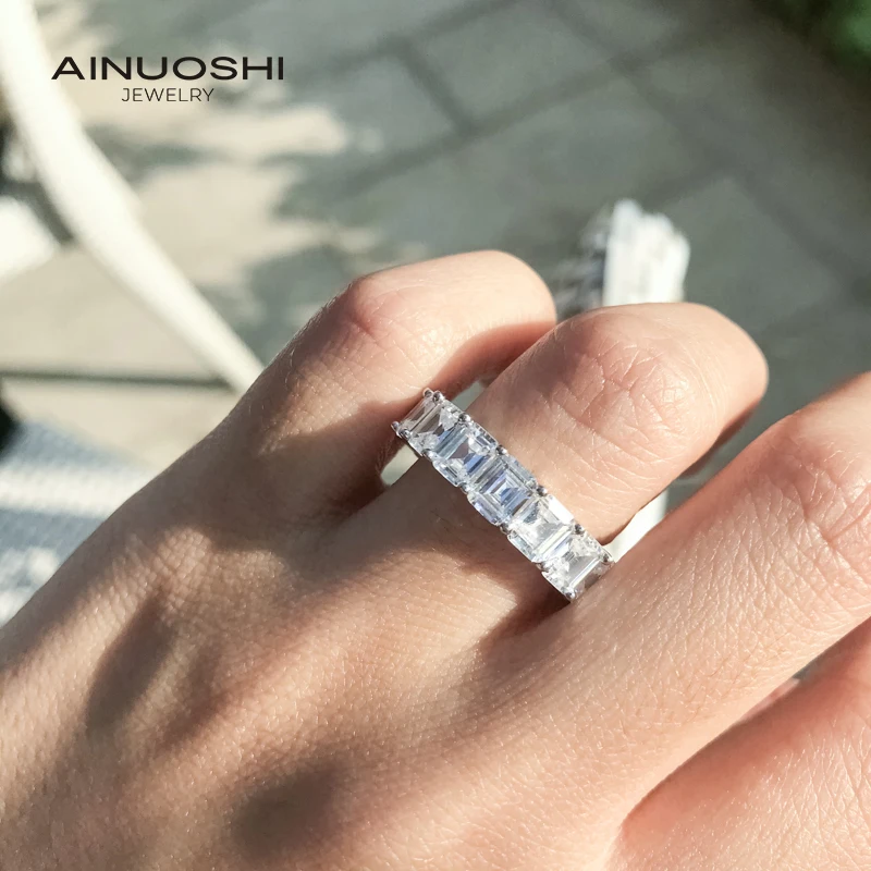 

AINUOSHI 925 Sterling Silver Emerald Cut 4x5mm SONA Diamond Engagement Rings For Women Eternity Rings