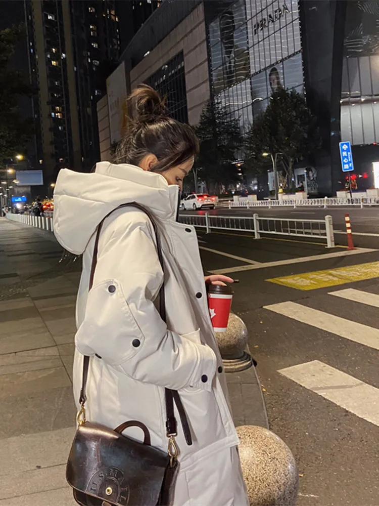 UMI MAO Korean Fashion Women's Mid-length Thick Down Padded Jacket 2022 Winter Tooling Paddeds Over-the-knee Quilted Coat Y2K | Женская