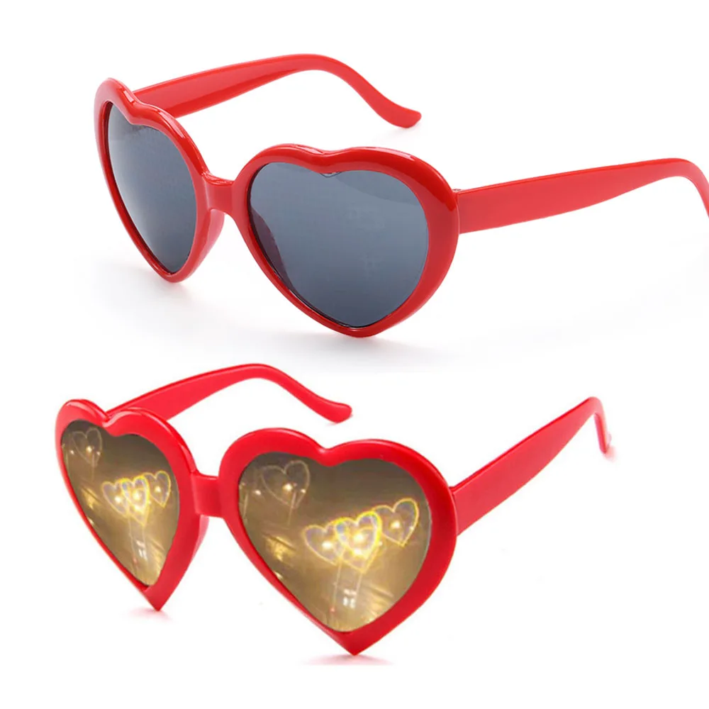 

Love Heart Shaped Effects Glasses Watch The Lights Change to Heart Shape At Night Diffraction Glasses Women Fashion Sunglasses