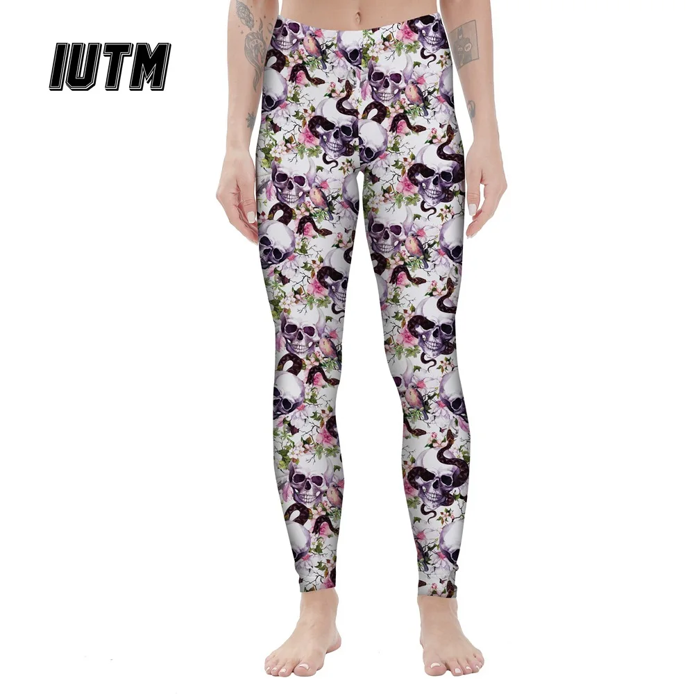 

Женская обувь с принтом черепа леггинсы с высокой талией Йога брюки шелковые ткани фитнес подрезанные штаны спандекс Slim Fit из мультфильма с...