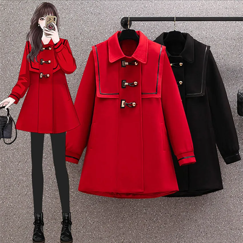 JSXDHK свободное Женское шерстяное пальто Осень-зима двубортное красное толстое