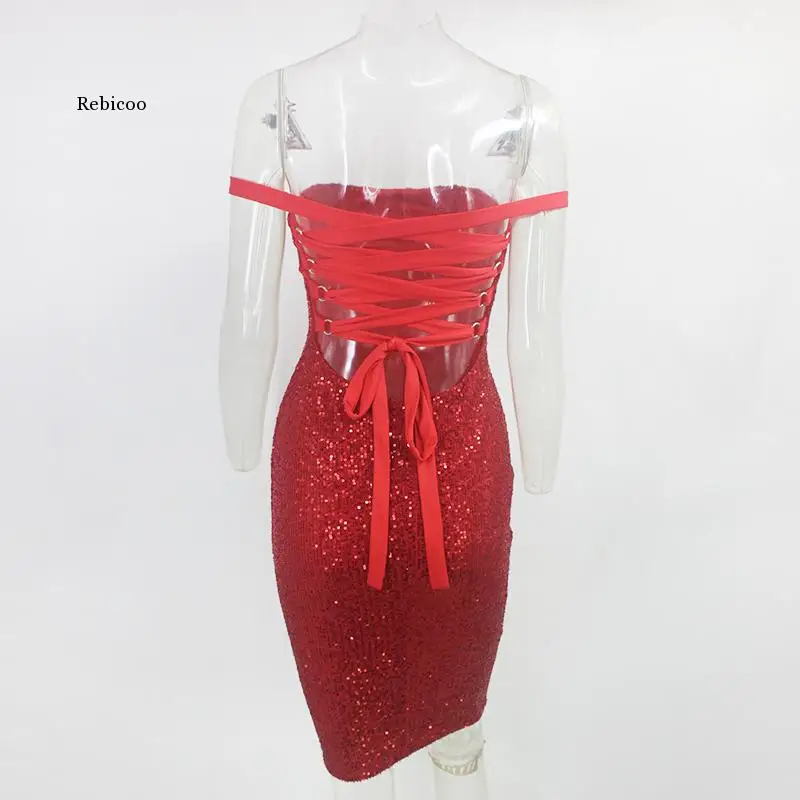 

Sequin Glitter Bandage Sexy Dress Backless Hollow Out Sleeveless Bodycon Dress Sparkle Party Club Vestidos Clothes