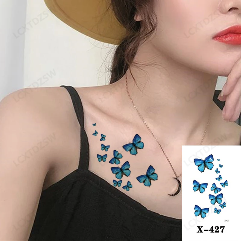 Women's Waterproof Temporary Tattoo Sticker, Butterfly False Tattoo, Arm, Clavicle And Ankle, Small Size 10.5 * 6CM, Body Art
