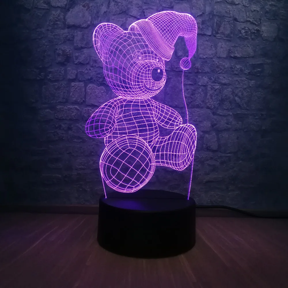 Милые подарки для девочек 3D лампа медведь 7 Красочный меняющийся ночник с Рождеством мультяшный светильник декор для атмосфера спальни свет