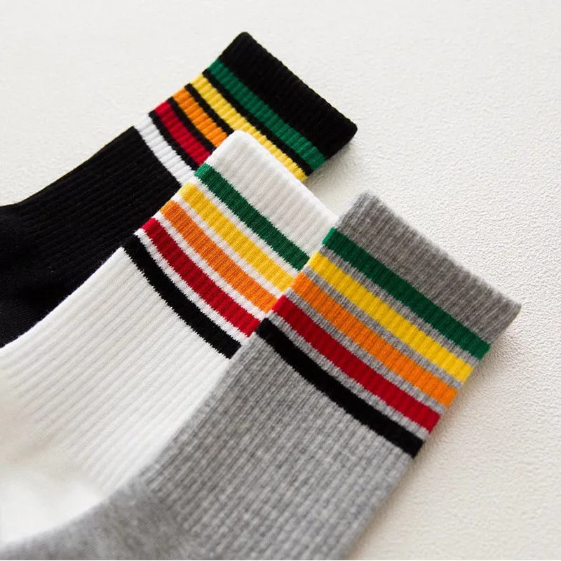 Модные Хлопковые женские носки в радужную полоску Классические Теплые