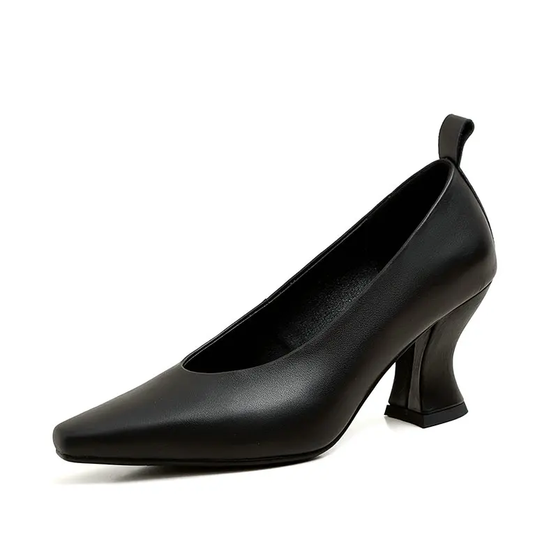

NIKOVE 2020 Women Pumps Shoes Leather+PU Pointed Toe High Heel Slip On Elegant Solid Casual Spring Summer Shoes Size 34-39