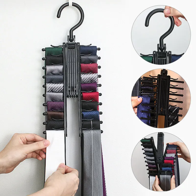 

Регулируемый крючок-вешалка для галстука, пояса, шарфа, шеи, Вешалка-органайзер с вращением на 360 градусов, нескользящий многофункциональны...