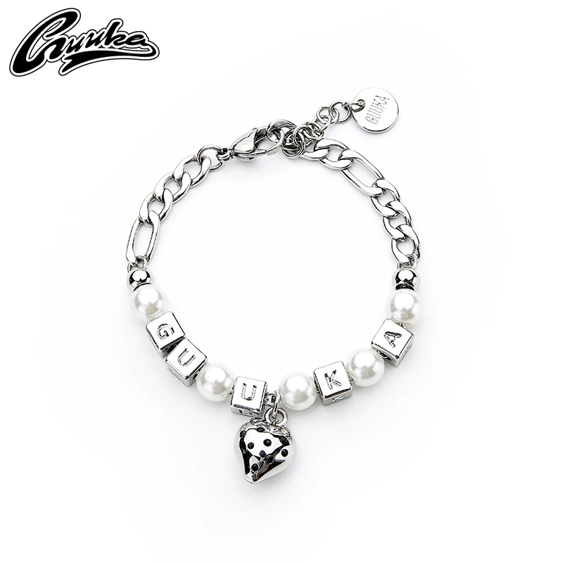 

Браслет GUUKA tide с квадратными буквами для мужчин и женщин, Браслет-раппер Ван хаоксуань с клубничным жемчугом