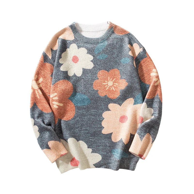 

Мужской осенне-зимний трикотажный свитер с круглым вырезом и цветочным принтом