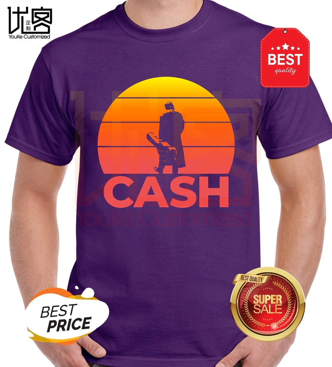 Джонни Кэша закат футболка для мужчин Классическая гитара художник музыка