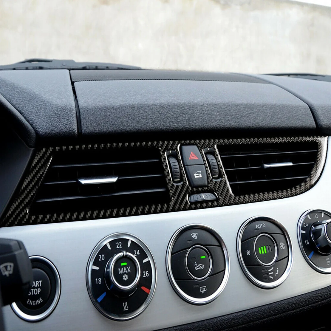 

2pcs LHD Carbon Fiber Center Air Vent Outlet AC Frame Trim Sticker Fit For BMW Z4 E89 2009 2010 2011 2012 2013 2014 2015 Black