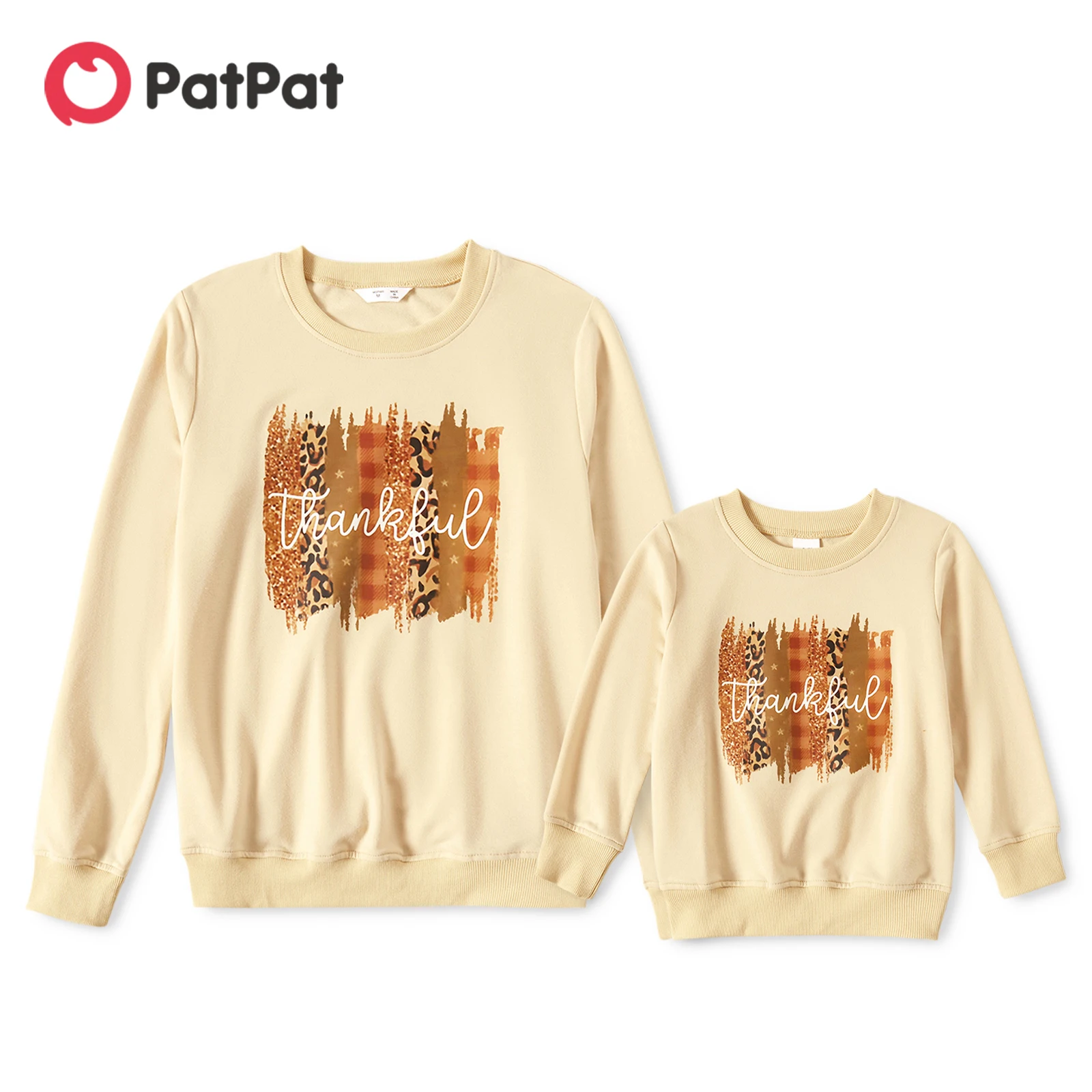 

PatPat Leopard Graffiti and Letter Print Apricot Long-sleeve Sweatshirts for Mom and Me