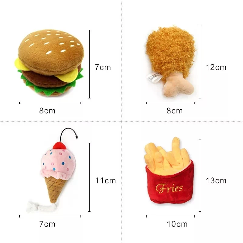 

4/7PC SET Hamburger Plush Soft Stuffed Dog ToysSqueaky French fries Shape Chew Bite Resistant Toy for Dogs Pet Toys Accessories