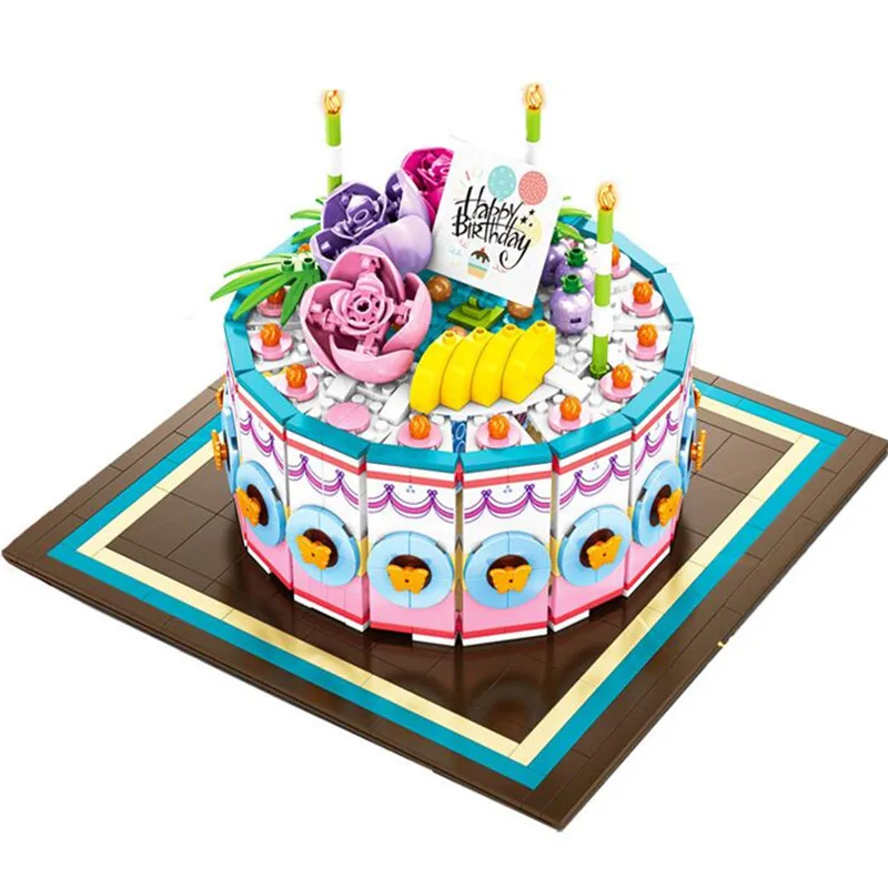 

New Princess Happy Birthday Cake Building Blocks Model Educational DIY Valentine Marriage Bricks Toys Gift For Girls