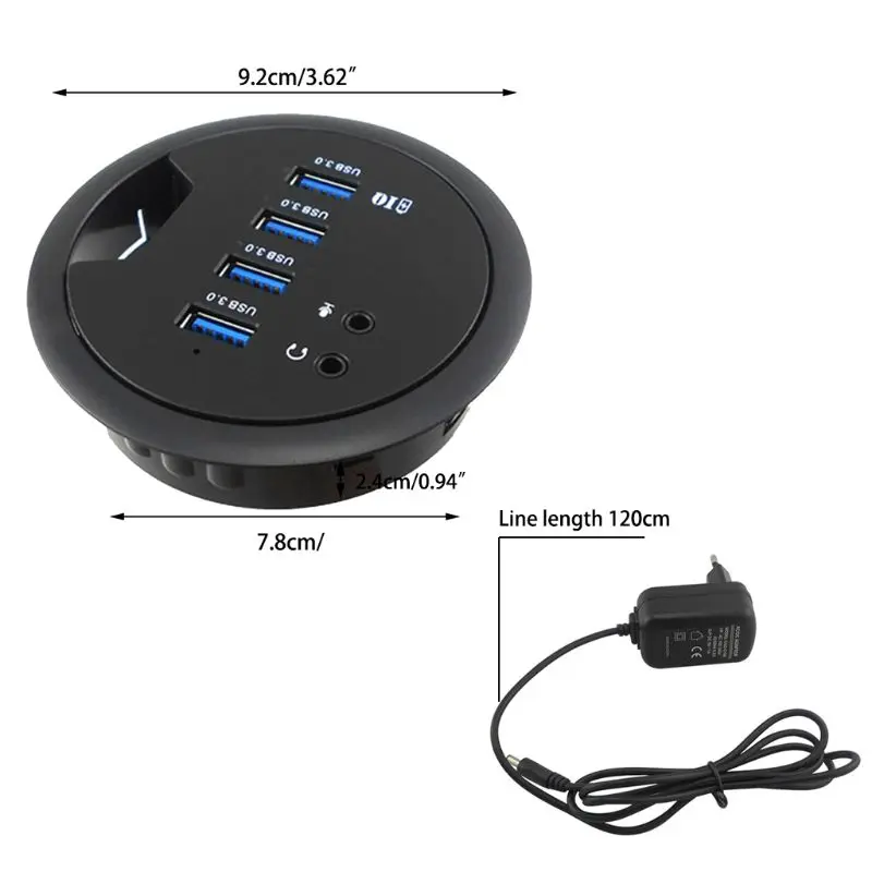 

New Mounting In-Desk 4 Ports USB 3.0 Hub High Speed External Expansion Adapter For Laptop PC Computer Tablet Charging Device