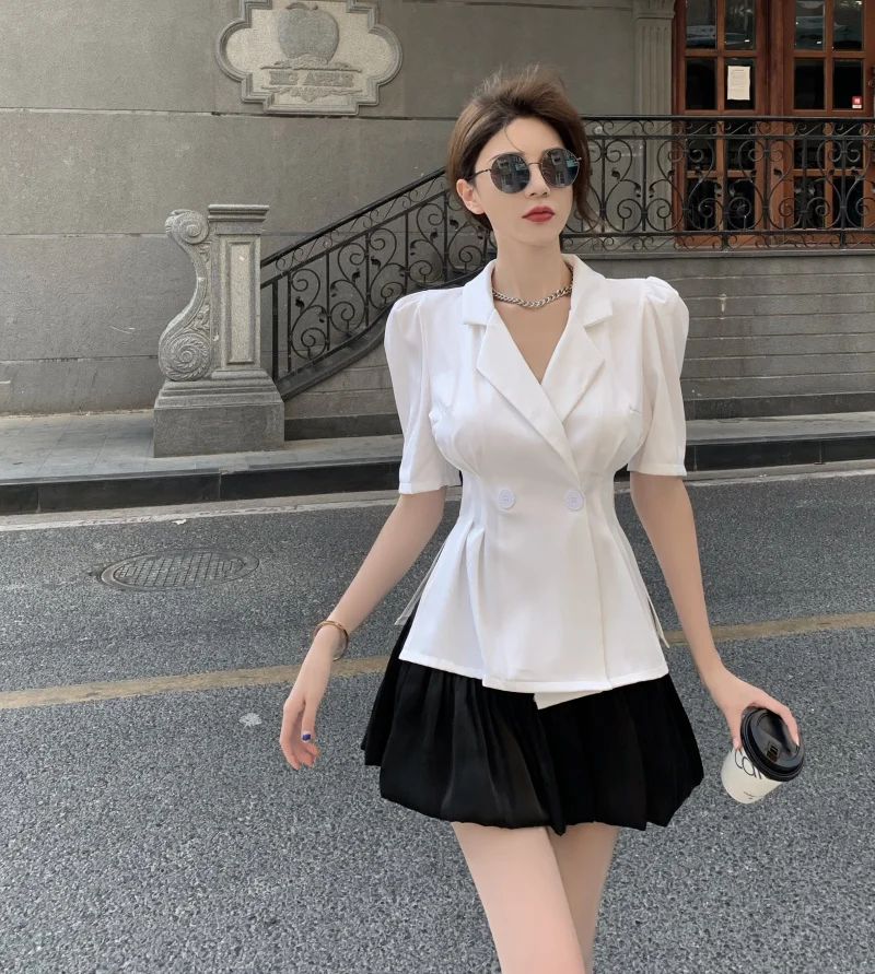 

Комплект из 2 предметов, Женский блейзер, кофта + шорты для девочек, комплекты с юбками с буффами на рукавах, стройный блэйзер пятно кекс юбки ...