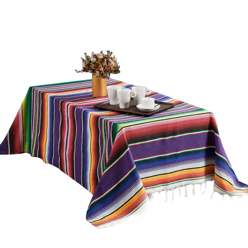 Hand Woven Large Mexican Serape Tablecloth with Tassel Mexican Tablecloth for Wedding Party Dinning Table Decorations