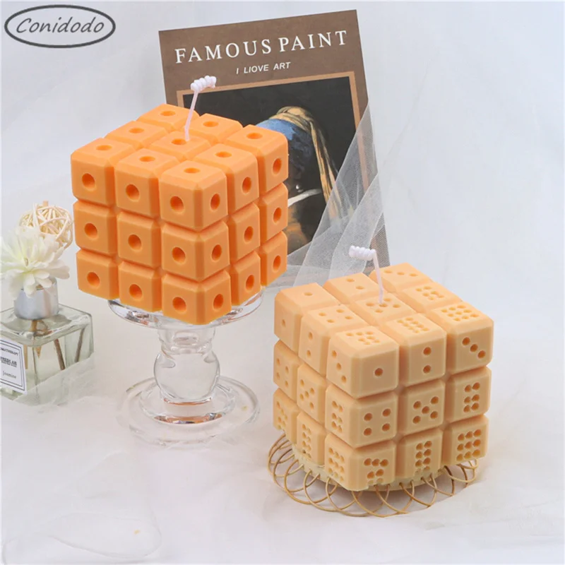 

Unique DIY Handmade Decor Square Dice Silicone Cube Candle Mold 3D Geometry Rubik Shape Soap Epoxy Resin Plaster Ornament Tools