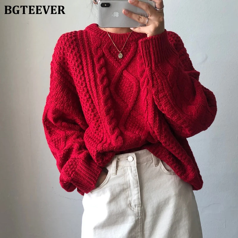BGTEEVER Casual Warm O-neck Twist Sweater Women Full Sleeve Knitted Jumpers Female Pullovers Winter Knit Tops pull femme 2019 | Женская