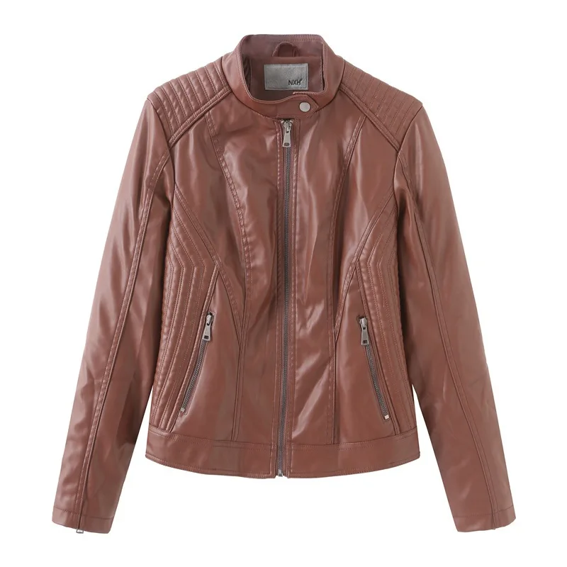 

2020 Spring and Autumn Luxury Fashion Solid Color Women's Leather Jacket Slim Motorcycle Jacket Women's Fur Coat