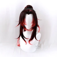 demon slayer kimetsu no yaiba kokushibou cosplay black red ombre ponytail heat resistant synthetic hair halloween free wig cap