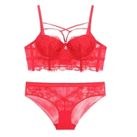leechee lace sexy underwear set widened side wings push up lingerie back closure steel ring 34 cup thick under thin bra suit