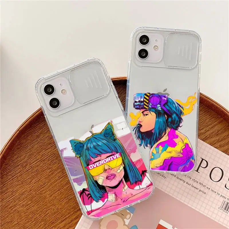 

Cool punk girl Phone Case transparent For iPhone 7 8 11 12 X XS XR MINI Pro Max Plus Slide Camera Lens Protect