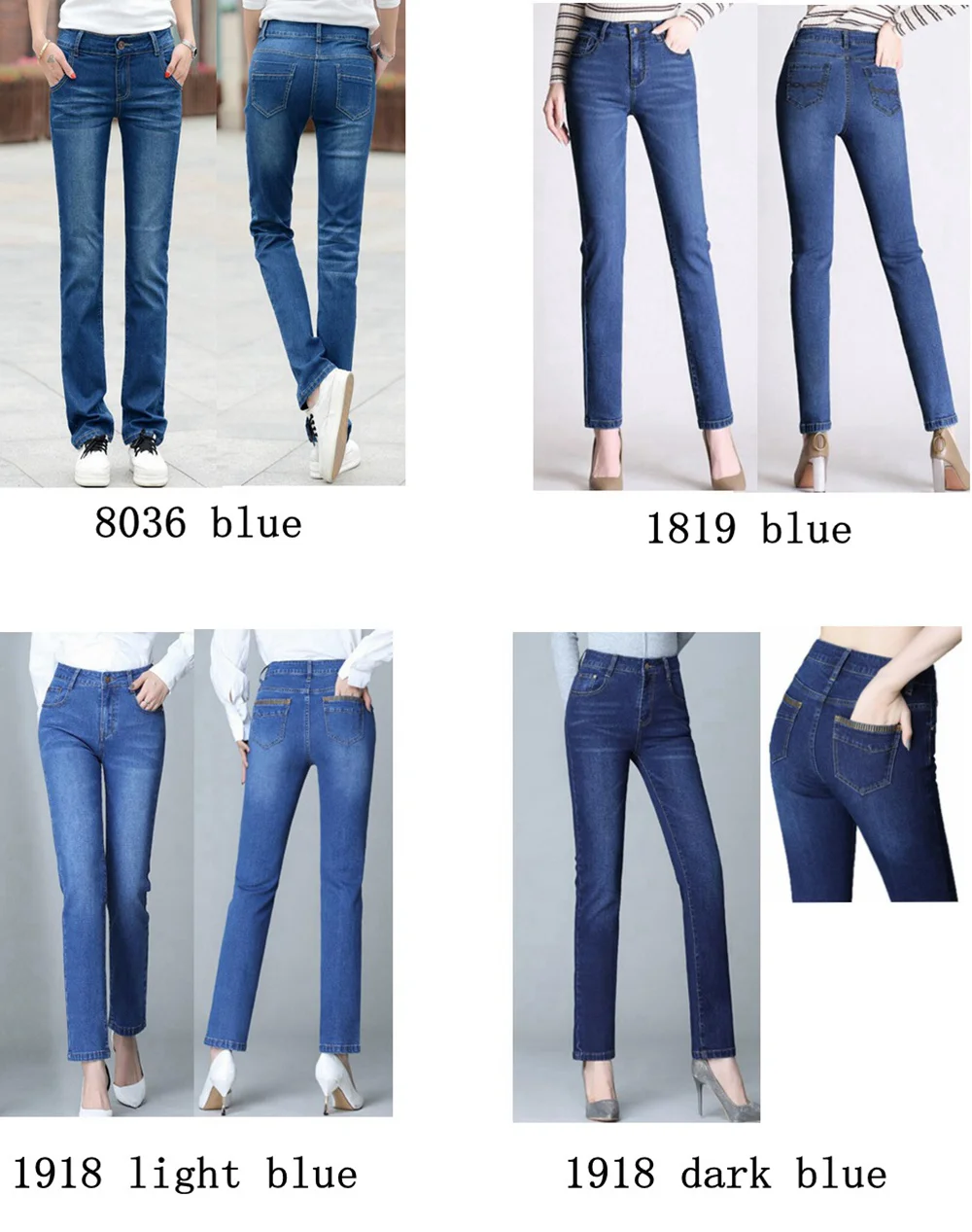 

Women's straight jeans 2021 stretch women's classic trousers fashion Korean girl trousers blue 26 34 XS