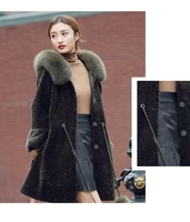 winter women sheep shearling coat female real fox fur collar wool coats long jacket plus size 5xl my4215
