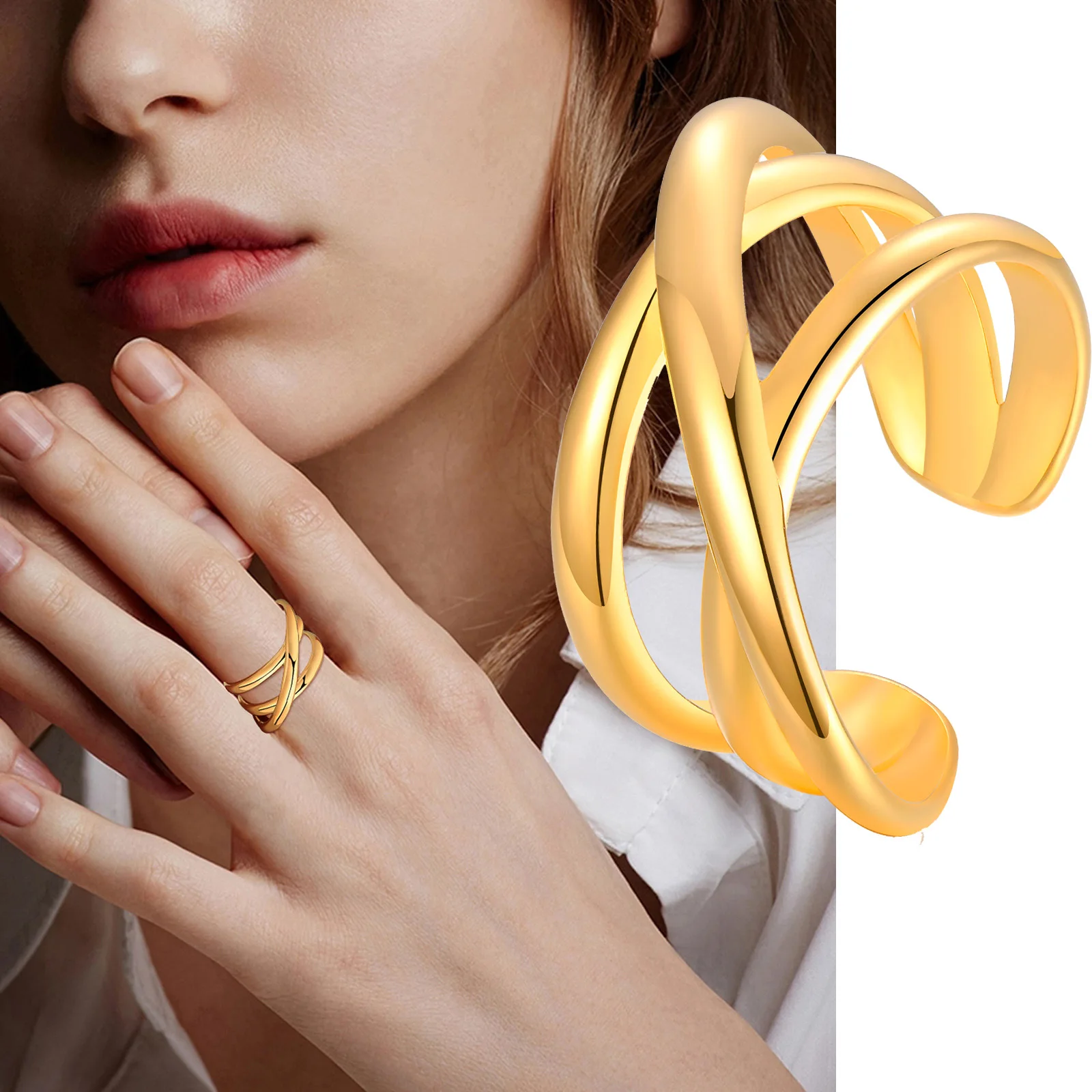 

Cross X Shap Ring, Open Brand Wrap Ring for Women, Boho Stackable Multilayer Fashion 2021