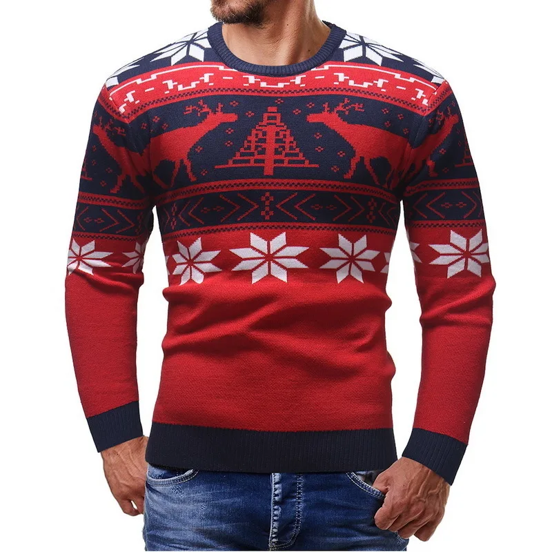 Christmas Cotton Printing Sweater Men 2019 Autumn Winter Jersey Jumper Pullover O-neck Knitted Sweaters | Мужская одежда