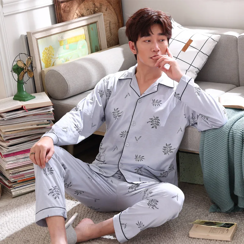 Пижамный комплект Мужской Хлопковый рубашка для отдыха и сна штаны дома