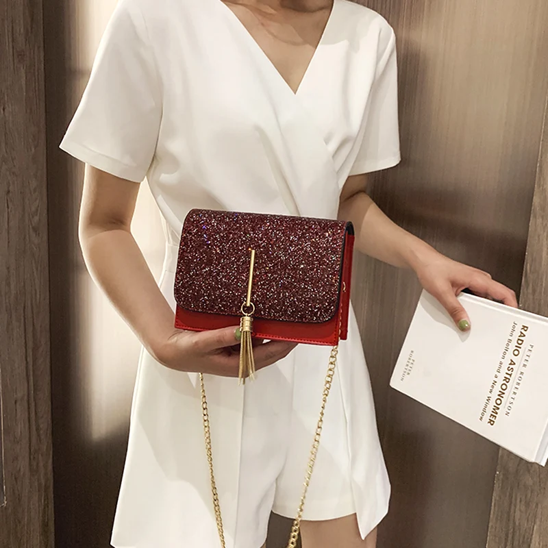 LTBOOS сумка с кисточкой на клапане Женская модная блестящая застежка из