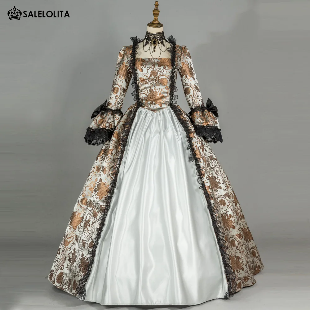 Renaissance Colonial Antique Floral Tea Garden Victorian Ball Gown Dress Halloween Masquerade Costumes Theater Clothing