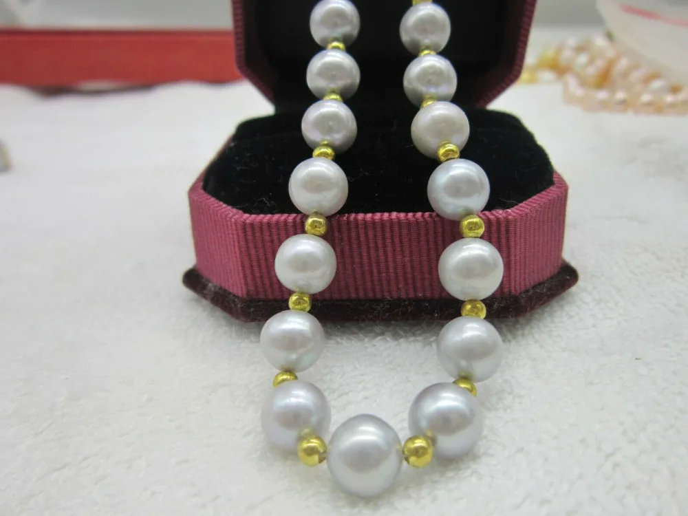 

Genuine round 9-10MM natural Tahitian gray Pearl necklace 18 "