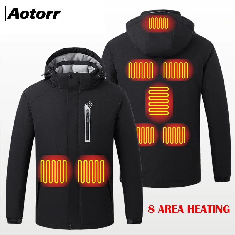 Зимняя мужская куртка с подогревом через 8 мест однотонная Толстая